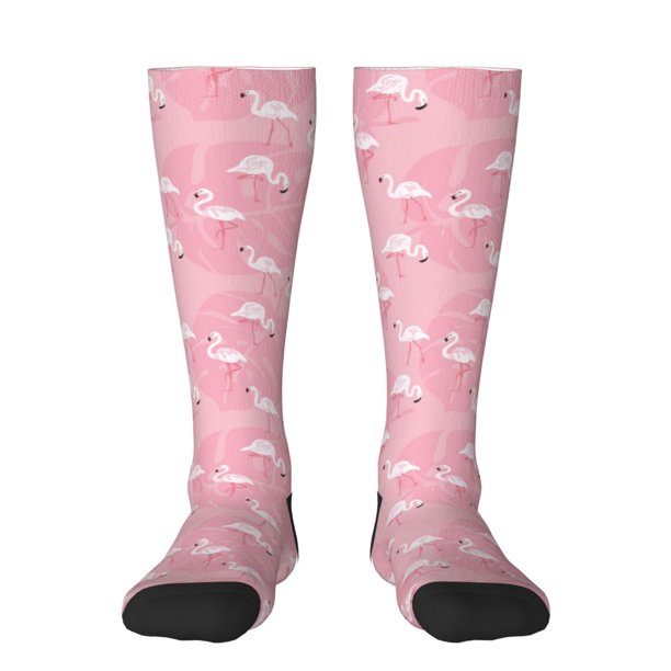 Fotbe Pink Flamingos and Flowers Calcetas Divertidas Estampadas para Hombre y Mujer, Calcetas de Algodón hasta la Rodilla para Caminar, Correr, Enfermería y Embarazo