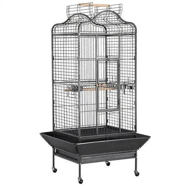 Yaheetech 63''H Open Playtop Extra Large Bird Cage Parrot Cage for African Grey Sun Conures Parakeets Cockatiels, Large Rolling Metal Pet Cage with Stand & Open Roof