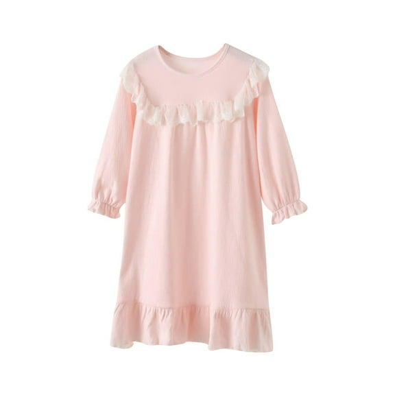 Cethrio Kids Girls Nightgowns Size 7-8 T, Casual Cotton Soft Long Sleeve Sleepshirts Sleepdresses Pink