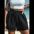 thumbnail image 4 of Pantalones Cortos con Cintura Elástica y Encaje Bordado para Mujer, Color Negro, Talla M, 4 of 7