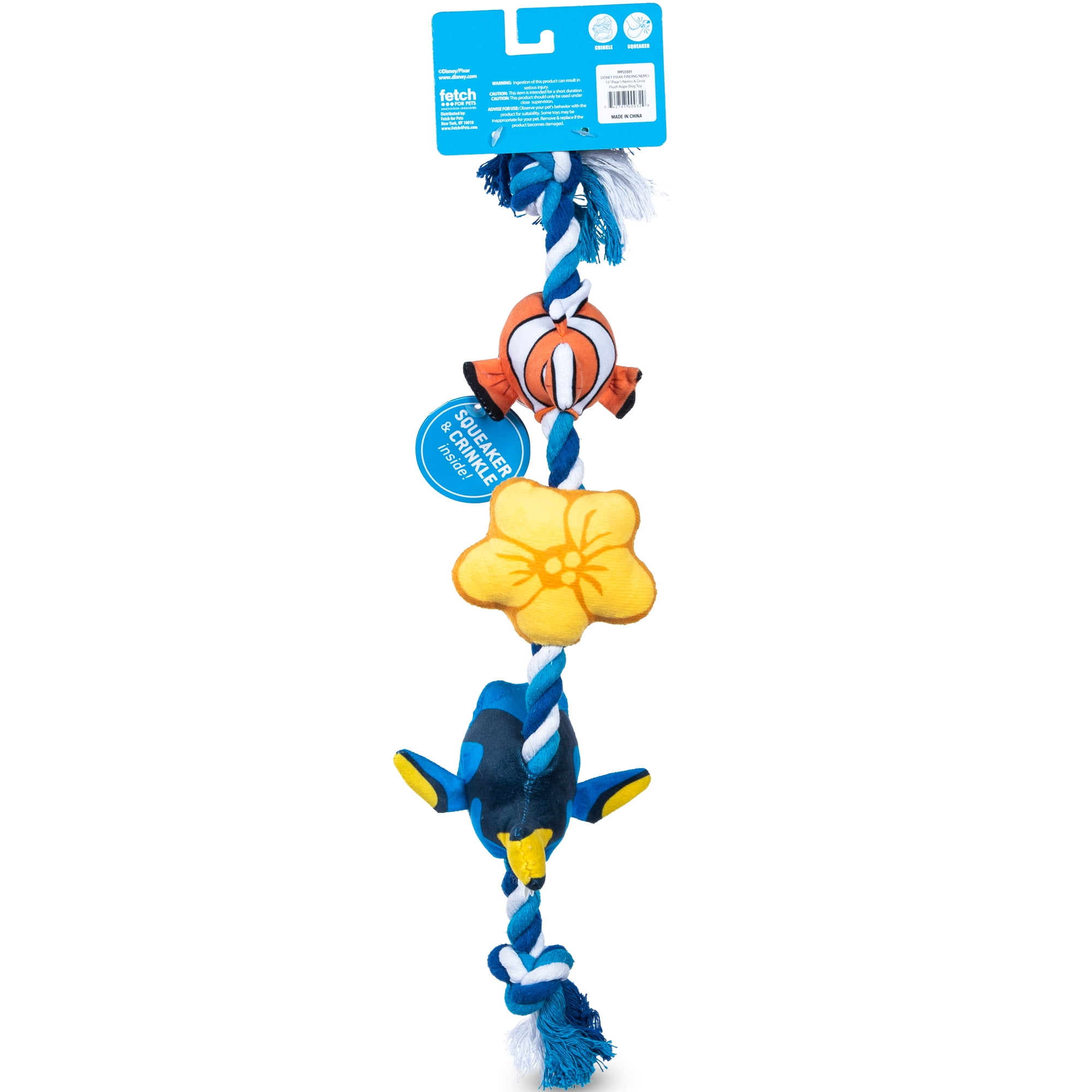 DISNEY FINDING NEMO: Nemo & Dory Plush Figure Braided Rope Squeaker Pet Toy