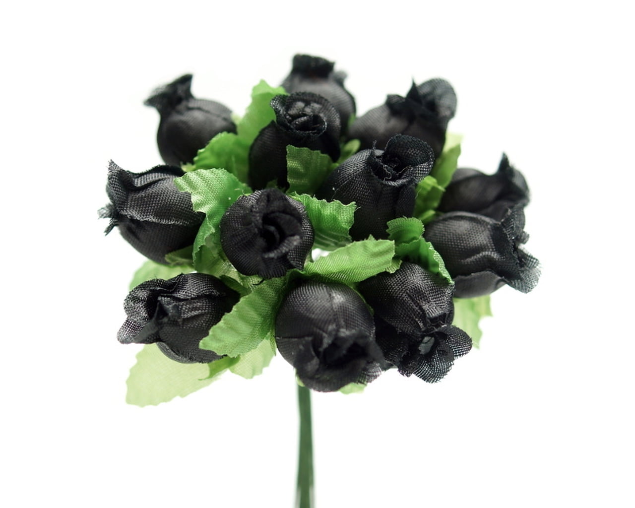 Black Artificial Silk Flower Roses 12 Mini Bouquets of 12 Rosebuds