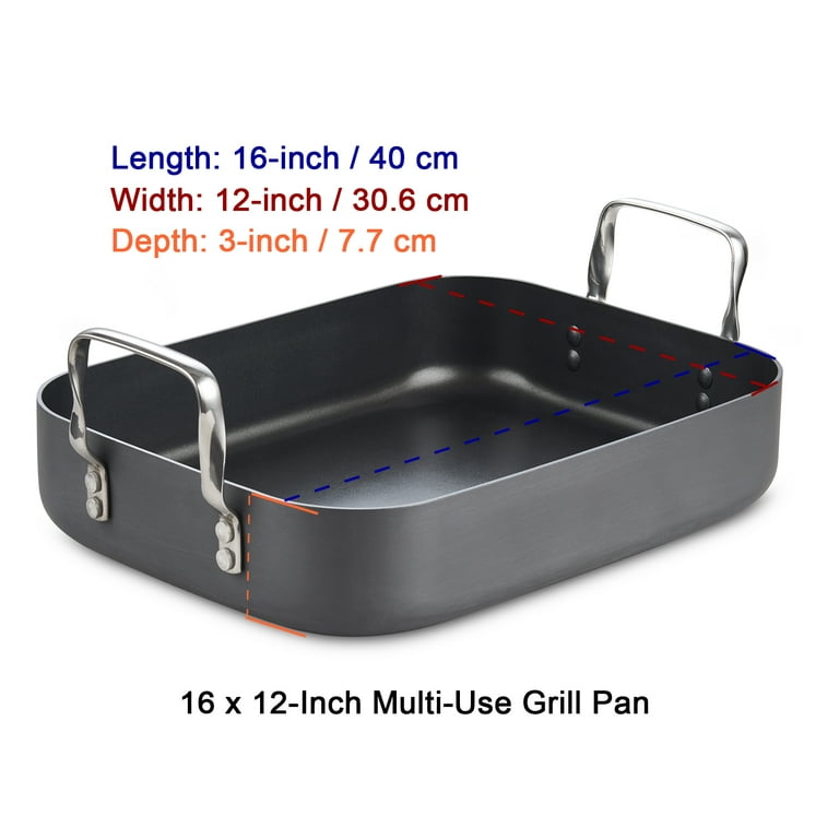 HexClad 16 13/16 Inch by 14 1/2 Inch Hybrid Stainless Steel Roasting Pan,  Nonstick
