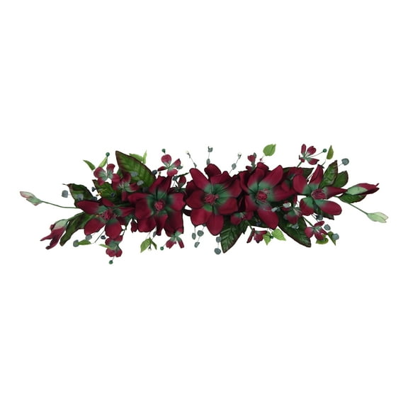 Wine Red Magnolia Dogwood 40in Artificial Polysilk Faux Fake Flower Hand Wrapped Swag for Craft Garden Outdoor Bouquet Arrangement Ceremony Wedding Arch Floral Wall Aisle Decor (Burgundy, Set of 2)