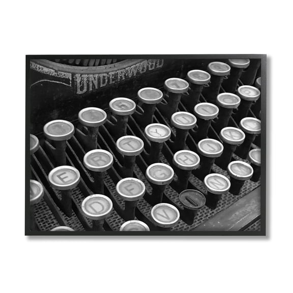 Stupell Industries Antique Typewriter Keys Literature & Flim Photography Black Framed Art Print Wall Art, 14 x 11