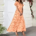 thumbnail image 7 of Huankd Spring Dresses for Women 2025 - Floral Chiffon Short Sleeve Flowy Trendy Maxi Dress Orange 2XL, 7 of 7