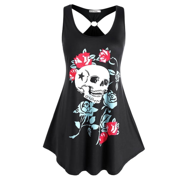 Tallas florales de cráneo de talla grande o Tapa sin mangas Rosegal Camisetas sin mangas de talla grande