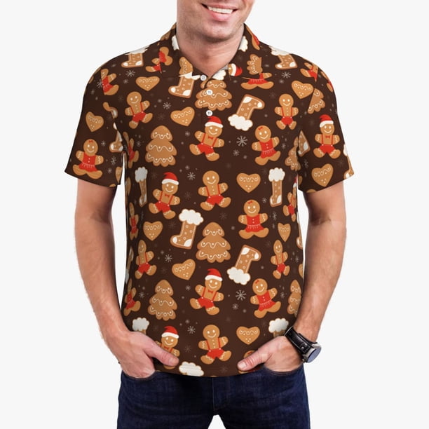 Fotbe Christmas Gingerbread Cookies Camiseta Polo de Golf para Hombre con Estampado – Camisa Deportiva Transpirable con Cuello Abotonado-XX-Large