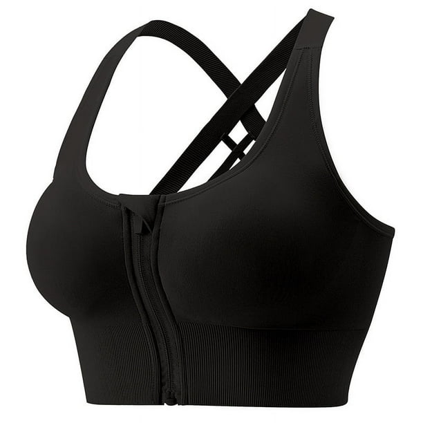 Sujetador deportivo fino con fruncido en el pecho y espalda pequeña, de alta resistencia, a prueba de golpes, para yoga, fitness, ropa interior deportiva con cremallera frontal para mujer