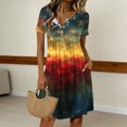 thumbnail image 2 of Women's 4th of July 250th Anniversary Patriotic Dress Short Sleeve Button Neck Printed Star Pattern Crew Neck Casual Independence Day USA Flag Summer Everyday Wear Round Neck Dress Orange XXL, 2 of 5