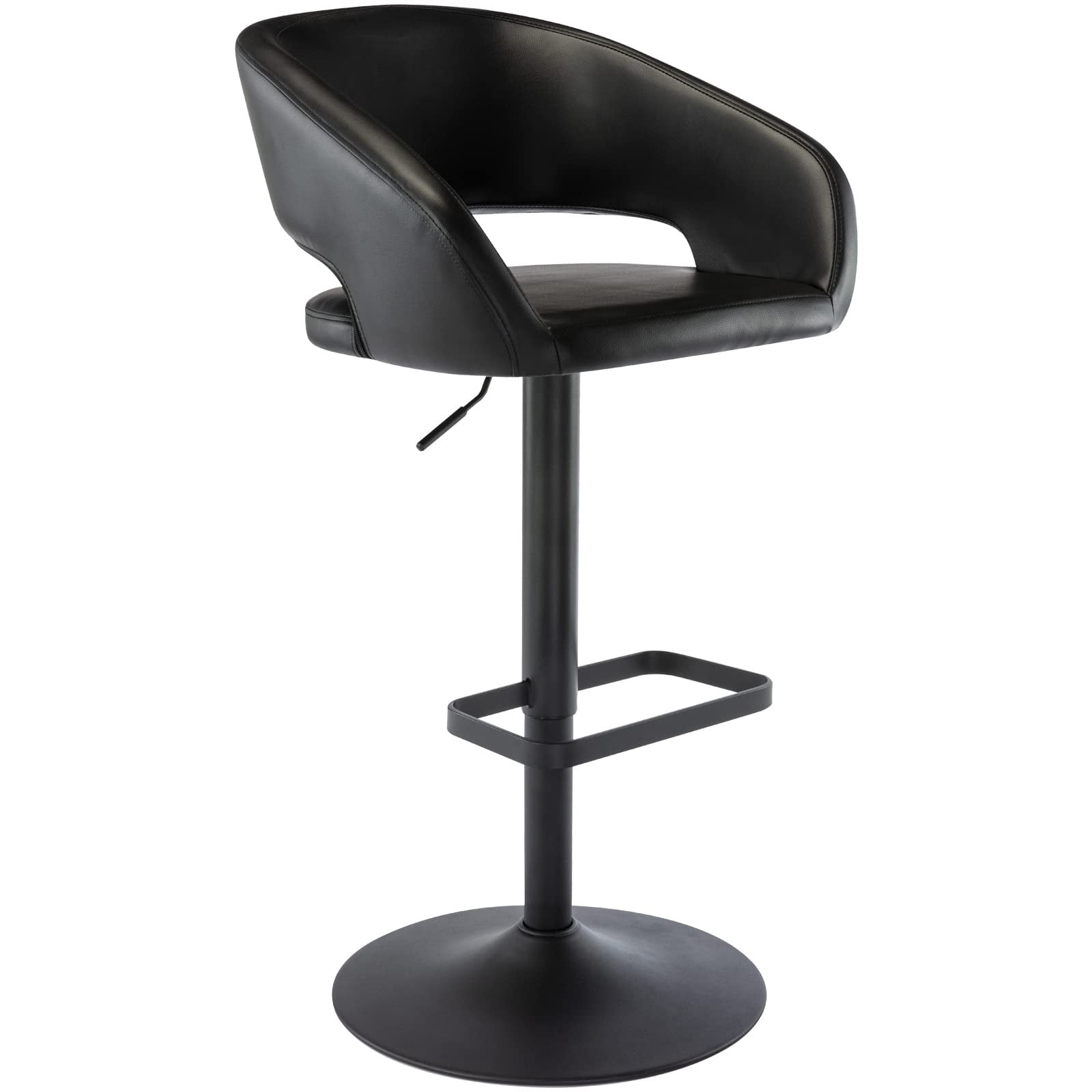 Modern Adjustable Bar Stools with PU Leather Seat, 360° Swivel Open Mid Back & Armrest Bar Stool– Ideal for Kitchen , Bar, Café, Counter Seating, Black