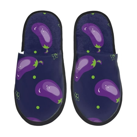 Balery Eggplant Slient Indoor Furry Fleece Comfort House Shoes Soft Non-Slip Home Shoes Cotton slippers House Slippers-- Large