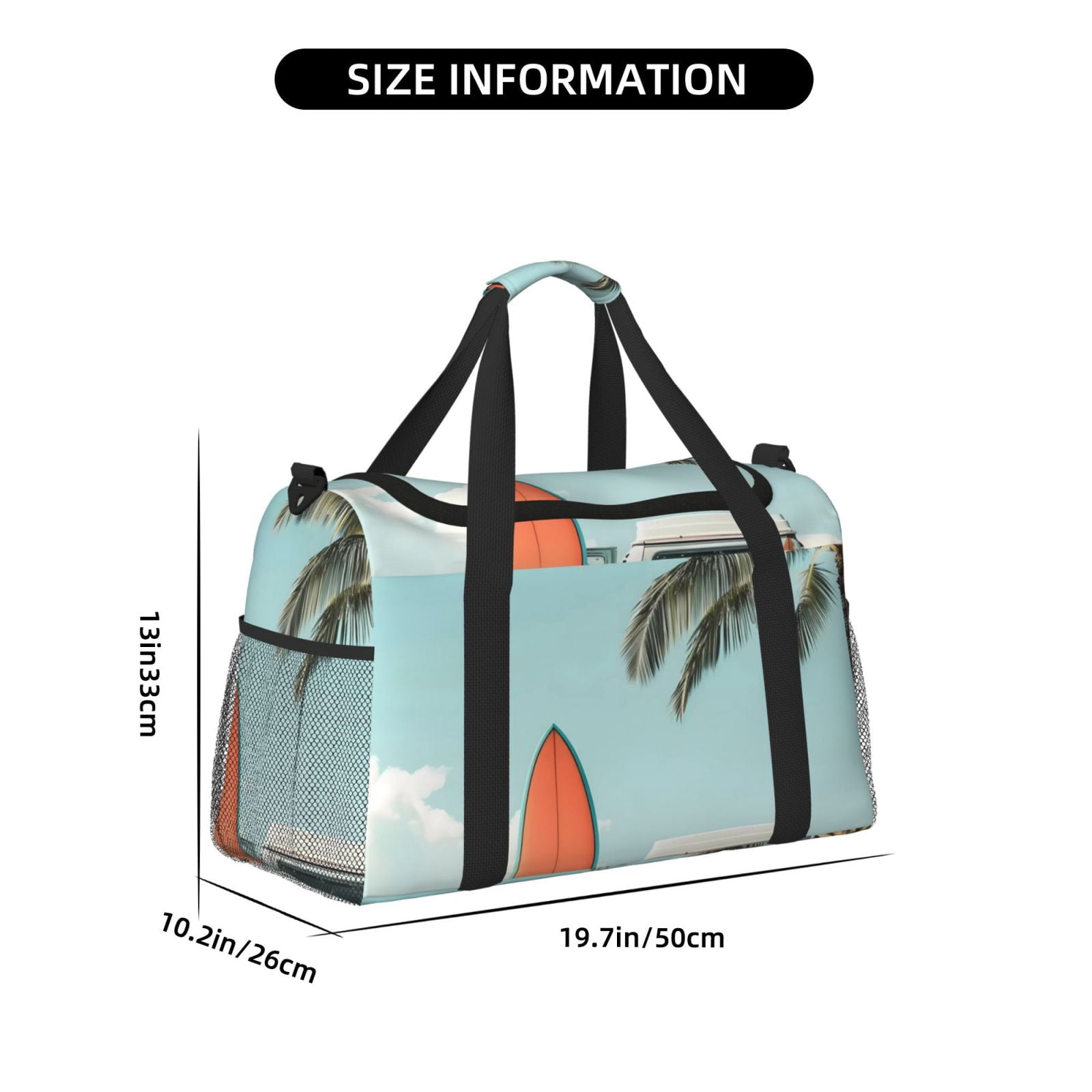 Fuzoiu Vintage Surf Van Beach Print Travel Duffle Bag,Carry On Tote Bags,Duffel Bag,Sport Gym Bag, Hospital Bag for Labor and Delivery, Overnight Bag,Luggage Bag