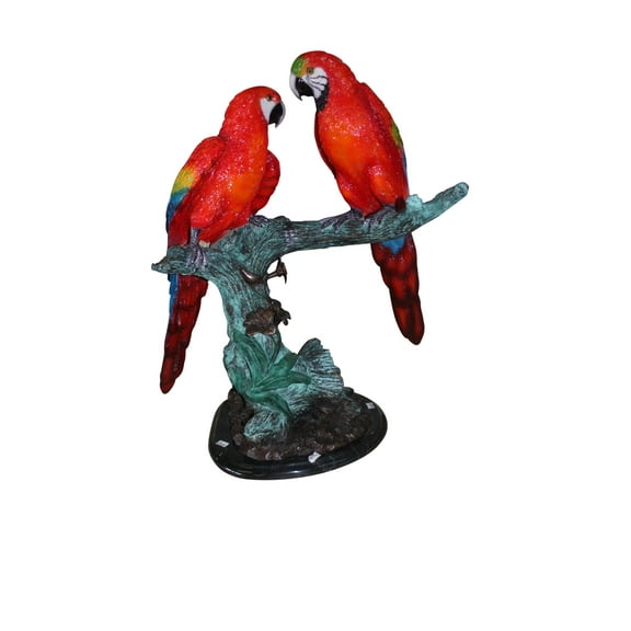 Two Parrots on a tree - Bronze Statue -  Size: 20"L x 12"W x 23"H.