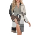 thumbnail image 5 of Geometric Abstract Art Black Brown Grey Night Robe Long Sleeve V Neck Robe With Belt Women's Sleepwear Dresses, 5 of 9