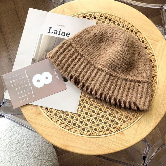 CoCopeanut Fashion Personality Stripe Women Autumn Spring Panama Fisherman Hat Knitted Basin Cap Bucket Hat Warm Versatile Lady Panama Hat