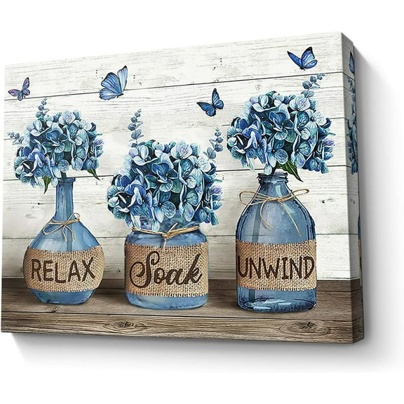 Farmhouse Bathroom Decor Wall Art Hydrangea in Mason Jar Theme Picture Framed Modern Artwork For Living Room Bedroom Office Home 12x16 In