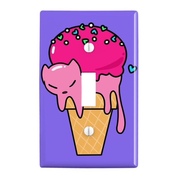 Cute Meowlting Melting Cat Ice Cream Cone Plastic Wall Decor Toggle Light Switch Plate Cover