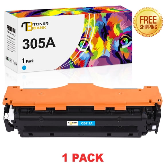 Toner Bank 1-Pack Compatible Toner Cartridge for HP CE411A 305A for Laserjet Pro 400 M451dn M451nw M475dn M475dw 300 Color M375nw Cyan