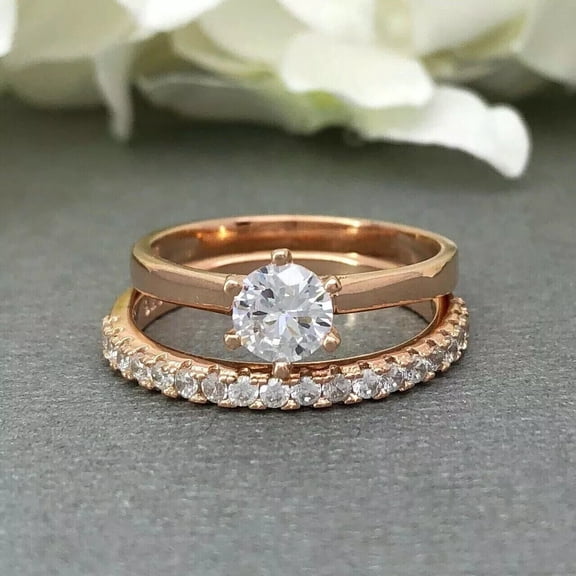 Engagement 2.50Ct Round Cut Diamond Women Bridal Set Ring 14k Rose Gold Plated