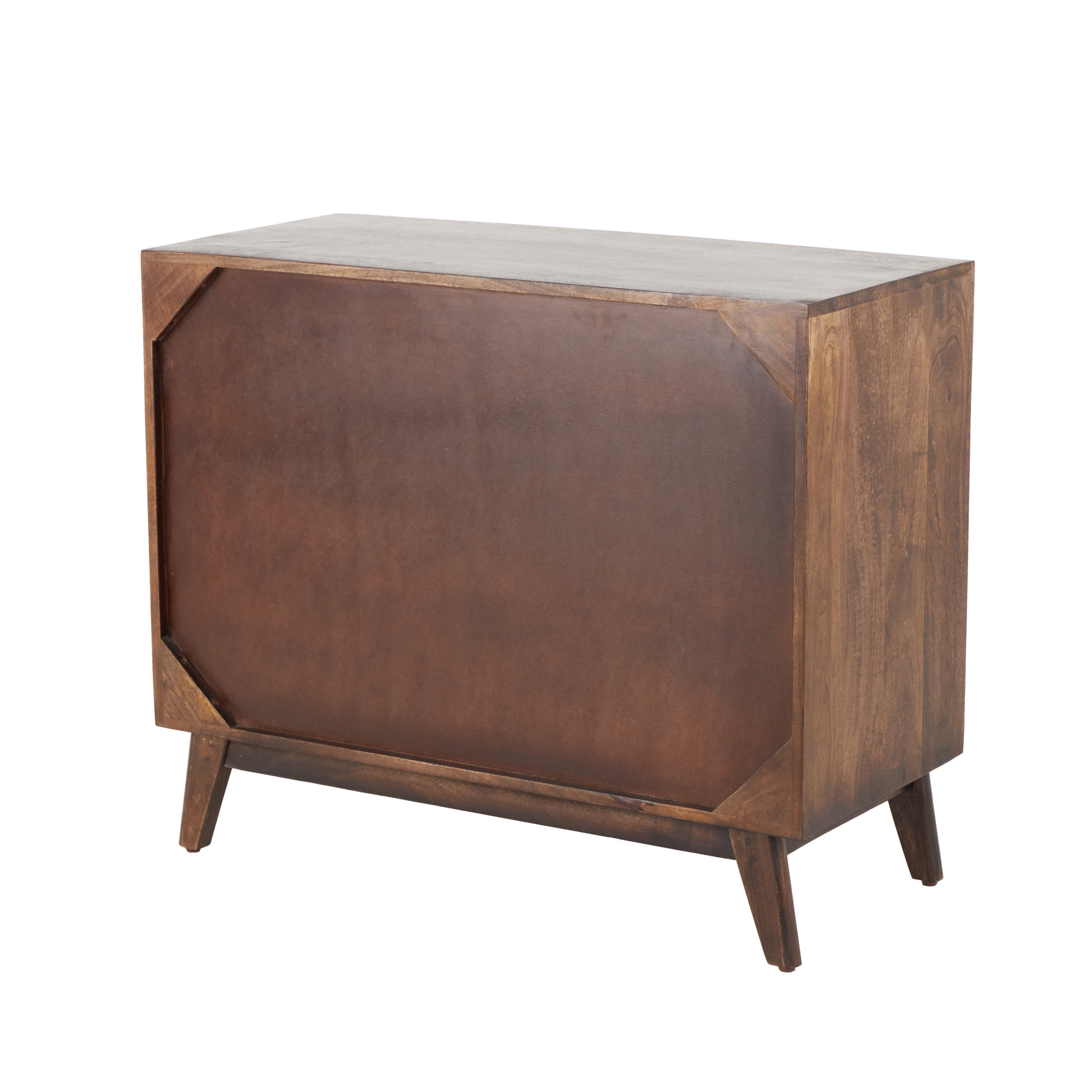 DecMode 35" x 30" Brown Mango Wood Handmade 2 Door Cabinet with Rattan Front and Black Knobs, 1-Piece