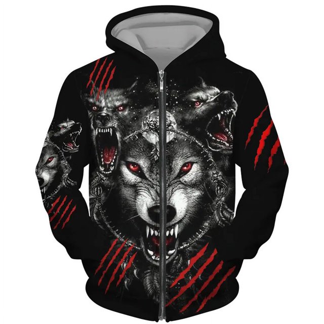 Nueva sudadera con cremallera de lobo con estampado 3D, sudadera con cremallera de gran tamaño para hombre, sudadera informal de calle, ropa de otoño e invierno para hombre
