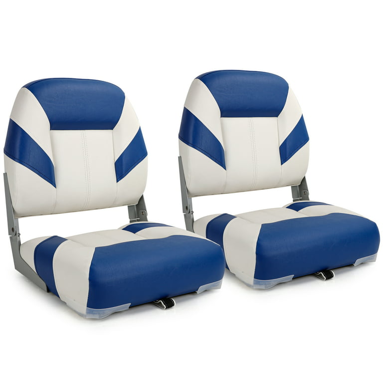 NORTHCAPTAIN Deluxe White/Pacific Blue Low Back Folding Boat Seat, 2 Seats