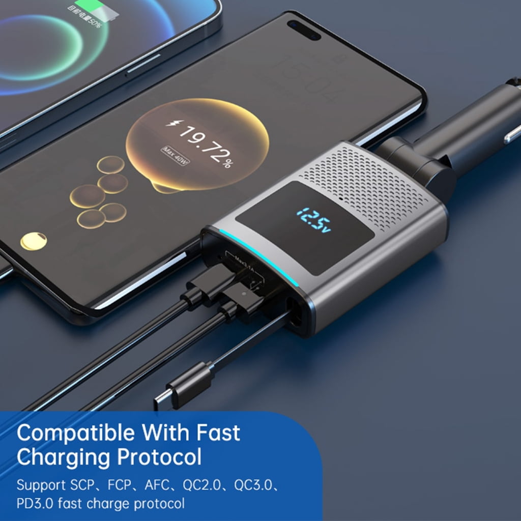 Multiple Device 3 in 1 Car Charger 65W Retractable USB C Fast Charging Adapters Travel Charger for Phone & OS system Phones