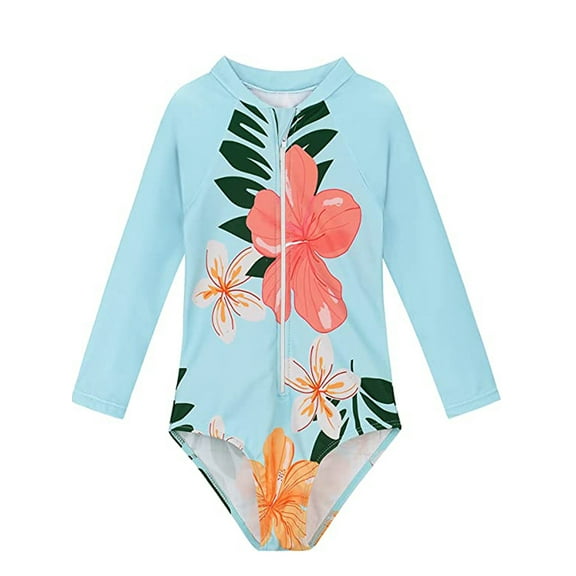 2-8T Toddler Little Girls Zipper Long Sleeve Rash Guard One Piece Swimsuit Kids UPF 50  Sun Protection Swimwear Bathing Suit