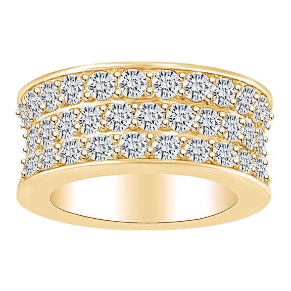 AFFY 6.92 Carat (Ctw) Round Shape White Natural Diamond Three Row Eternity Wedding Band Ring In 14k Solid Yellow Gold Ring Size-5