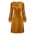 thumbnail image 4 of DHFJKG Dresses For Women Cowl Neck Solid Color Velvet Mini Dress Mesh Sheer Long Sleeve Soft Tunic Versatile Dresses, 4 of 4