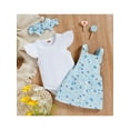 thumbnail image 3 of Gzhioc 3Pcs Baby Girls Cute Romper Outfit, Round Collar Fly Sleeve Jumpsuit + Solid Color/Floral Printing Suspender Skirt + Headwear, 3 of 9