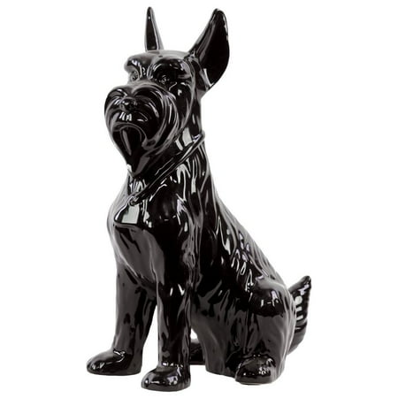 Magnificent Ceramic Sitting Scottish Terrier Dog With Pricked Ears Gloss Black
