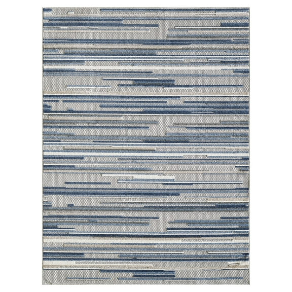 HomeRoots  7 x 9 ft. Blue Abstract Striped Indoor or Outdoor Area Rug - Blue - 7 x 9 ft.