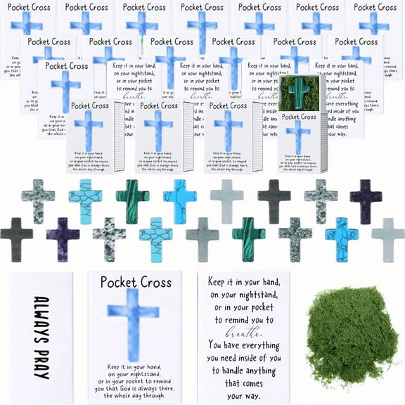 36 Set Pocket Cross Party Favor Packs, Crystal Cross Pocket Prayer Box With Pocket Hug Tokens, Natural Stone Religious Keepsakes, Inspirational Gifts For Church, Christmas, Classmates Exchanging