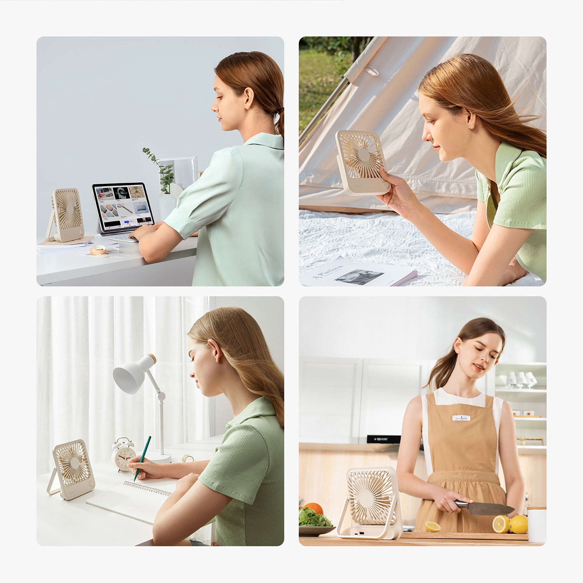 JISULIFE Portable Desk Fan, 4 Adjustable Speeds, 180°Foldable Design, 4500mAh Rechargeable Fan Battery Powered for Home, Outdoor-Brown