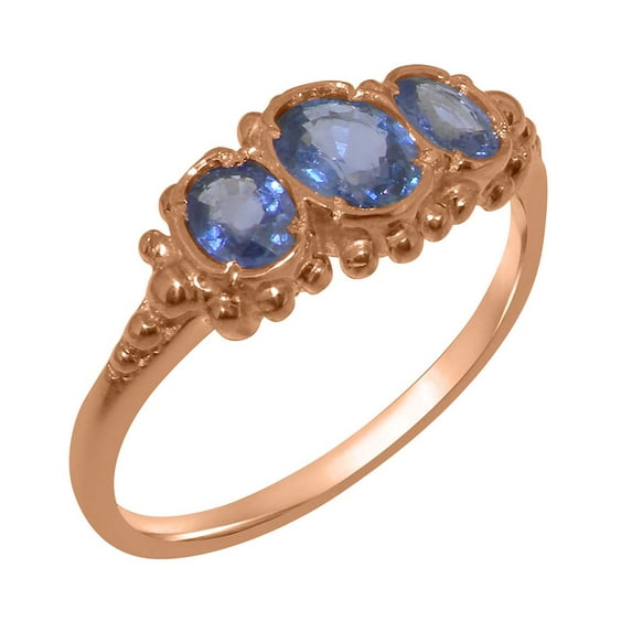 LBG British Made 18k Rose Gold Natural Sapphire Womens Anniversary Ring - 33 size options - Size 6.5