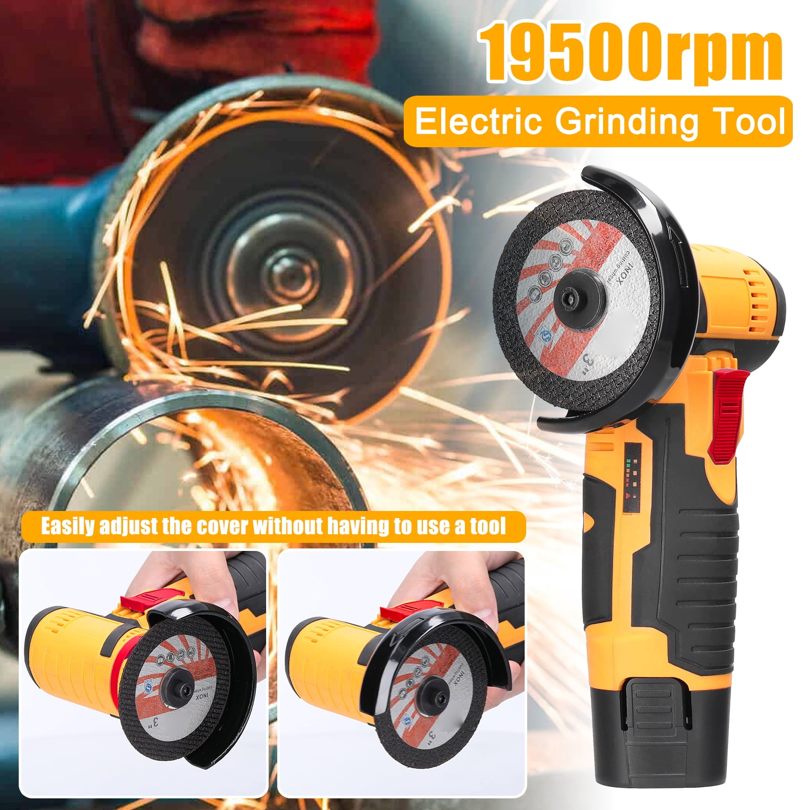 19500rpm Angle Grinder 19500rpm Electric Grinding Tool, Multifunctional Angle Grinder, Handheld Cutter with Cutting Polishing Ceramic Tile Wood Stone Steel, High Speed, Low Noise, ABS
