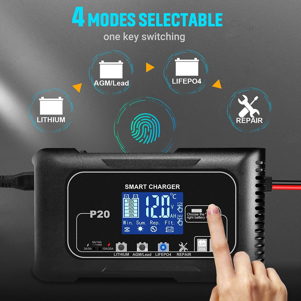 20 Amp Lithium Battery Charger 12V/24V Lifepo4 Lead-Acid(Agm/Gel/Sla) Maintainer Eu Mingyiq Inc