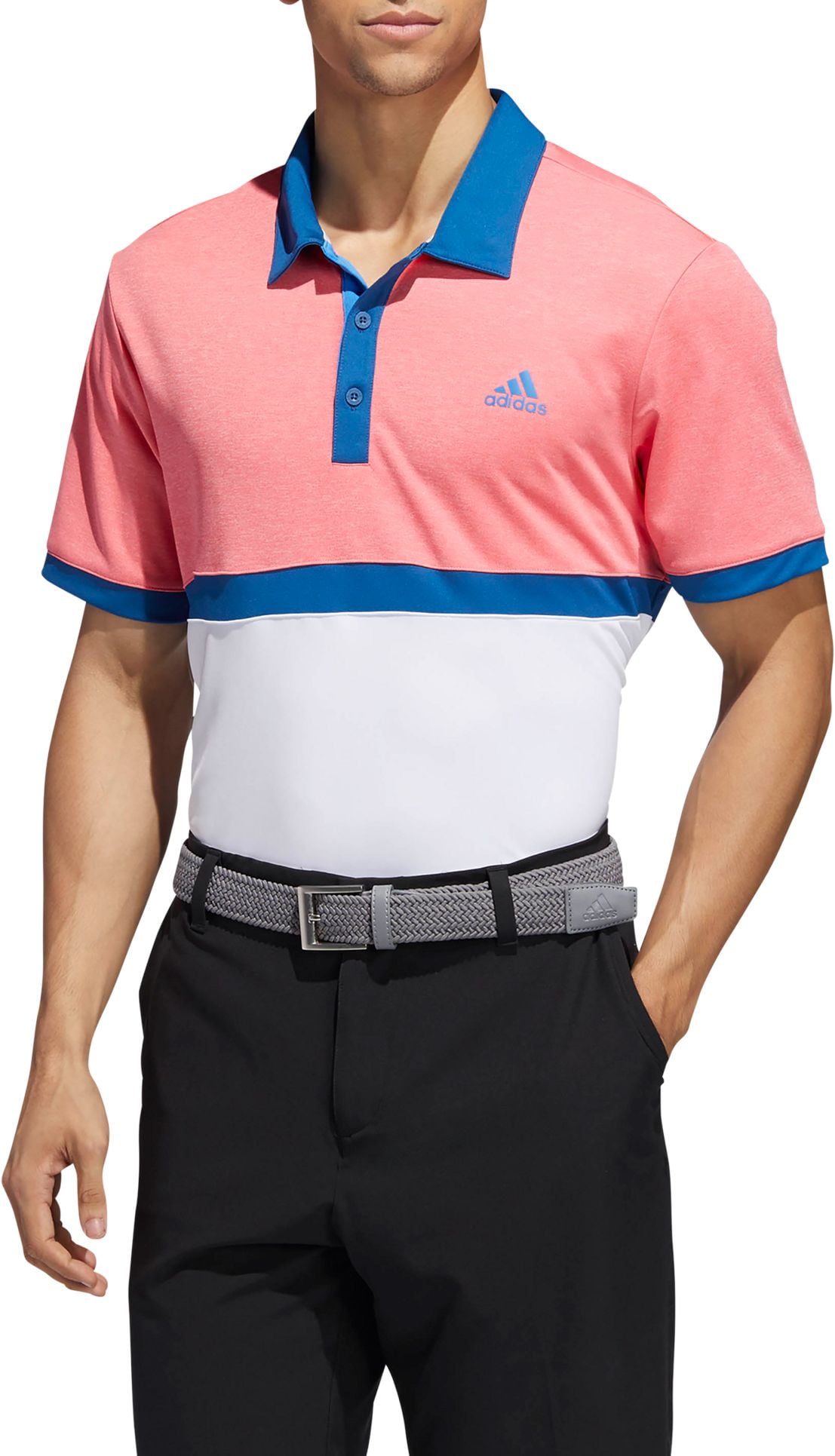 adidas men's drive heather colorblock golf polo