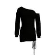 thumbnail image 4 of YueHuiYing Women's Knit V-Neck Long Sleeve Bodycon Dress Stretchy Soft Slim Fit Side Slit Casual Daily Party Date Night Office Mini Dress, 4 of 6