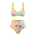 thumbnail image 4 of ZQGJB Sexy Two Piece Tankini Swimsuit with Chiffon Wrap Around Long Skirt for Women Vintage Summer Floral Printed Tummy Control Bathing Suit 3 Piece Set #12-Yellow XL, 4 of 6