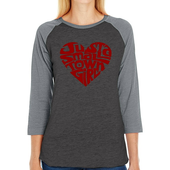 Women's Raglan Baseball Word Art T-shirt - Just a Small Town Girl