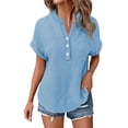 thumbnail image 6 of Long Sleeve Shirts Tops for Women Trendy Women's V Neck Basic Button Top Loose Short Sleeved Linen Long Sleeved Shirt, 6 of 6