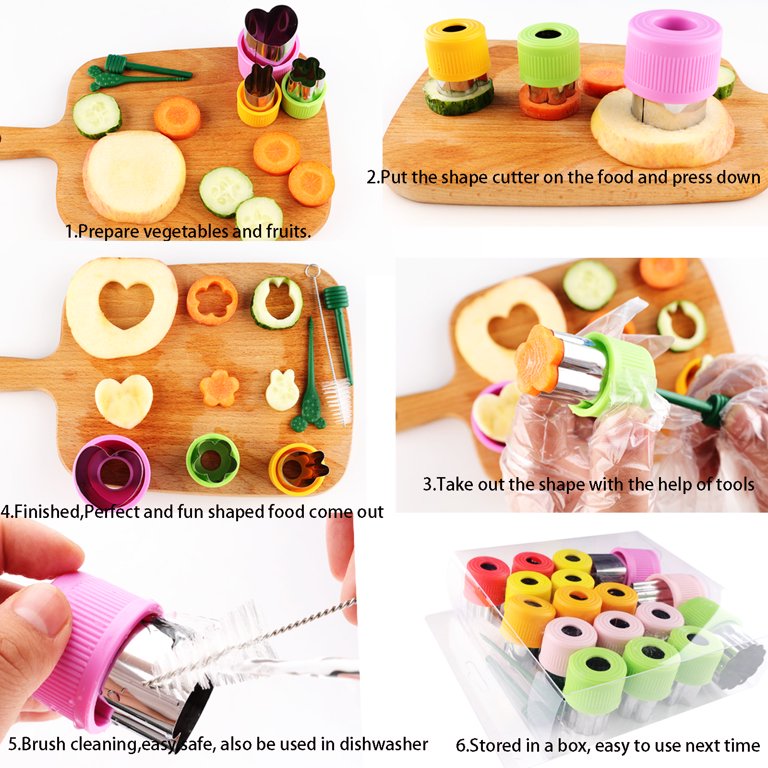 Vegetable Cutter Shapes Set 28 PCS Mini Shaped Cutters Fruit Cutters for  kids Flower,Star,Heart,Dino Shaped Kids Food Cutters for  Cookies,Biscuits,Pastry Dough,Fruits Fondant Homemade Baking 