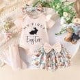 thumbnail image 3 of Kaprioy My First Easter Baby Girl Outfit Girls Clothes Bunny Ruffle Sleeve Romper Shorts Bow Hairband Stockings Set Cute Infant Girl Clothes, 3 of 8