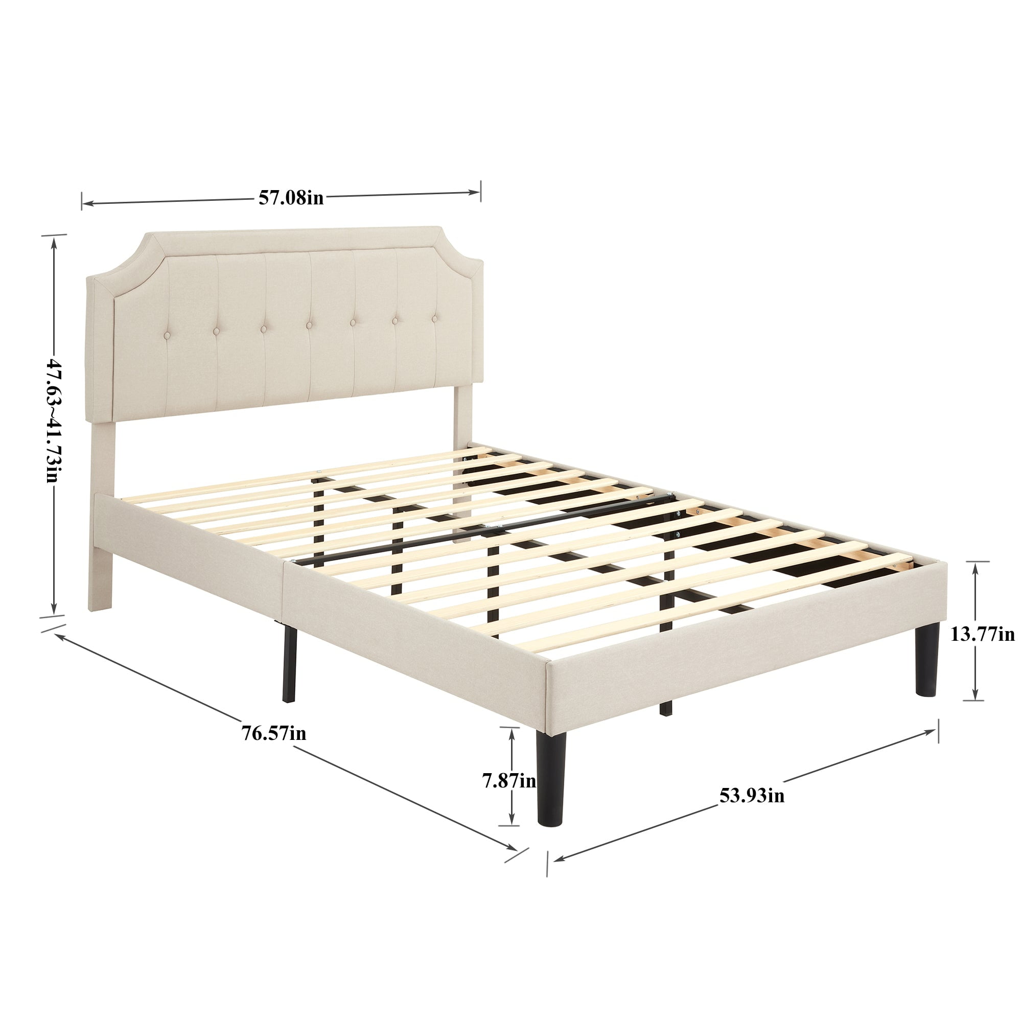 Javlergo Full Size Bed Frame with Upholstered Adjustable Diamond Stitched Panel Headboard, Wood Slat Support/Easy Assembly, Beige