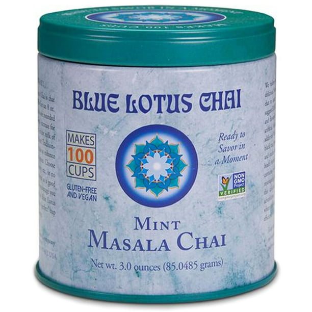Blue Lotus Chai Mint Flavor Masala Chai Makes 100 Cups 3 Ounce