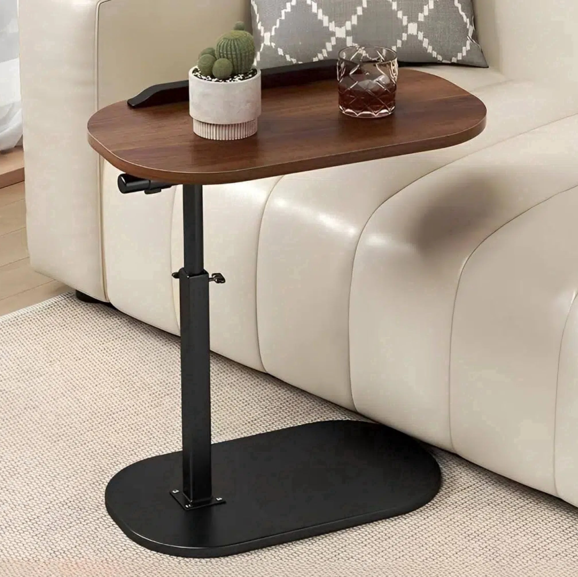 CHITOOMA C Shaped End Table, Adjustable Side Table, Marble Finish