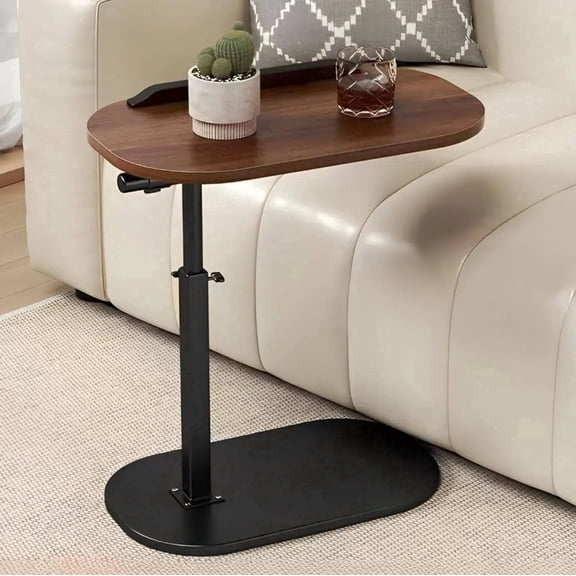 Asoricing C-Shaped Sofa Table, Swivel Side Table, Height Adjustable Couch Table for Bed & Living Room, Walnut & Black